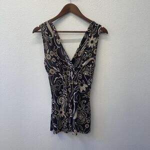 Vtg Body Central Y2K Tank Top Size M Brown Floral Babydoll Fairy V Neck Stretch